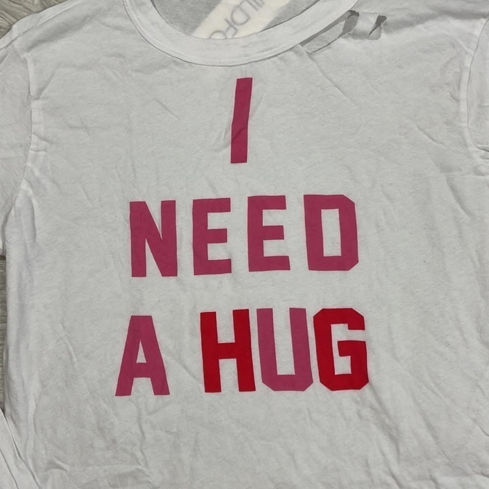 Wildfox White Long Sleeve "I Need A Hug" Tee with Pink Lettering - Picture 6 of 10